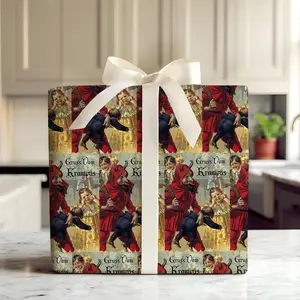 Old European Krampus Gift Wrap Paper, Traditional Folklore Christmas Design, Vintage Horror Holiday Wrap