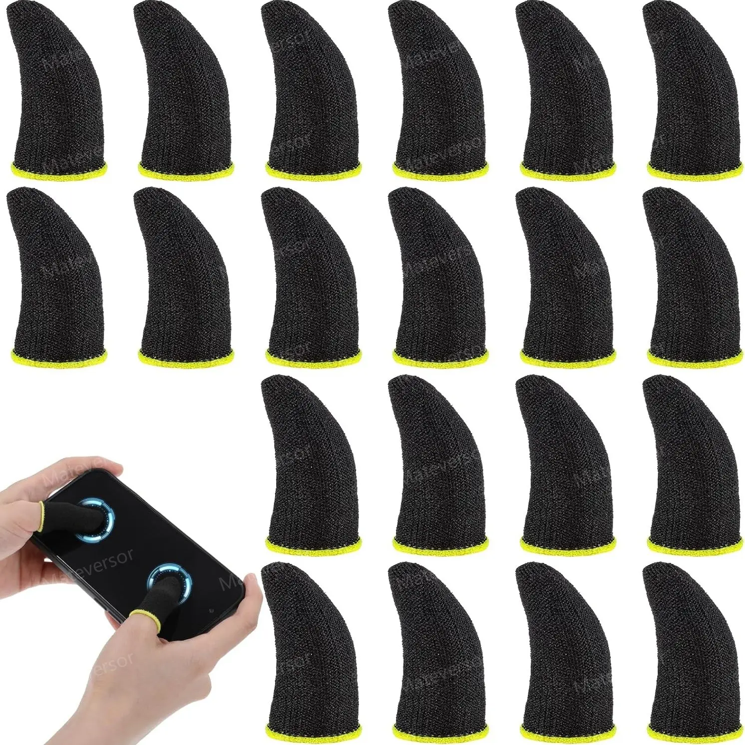 20PCS Finger Sleeves for Gaming,Thumb Sleeves for Mobile Gaming,Anti Sweat,Ultra Thin, Suitable for Most Gamers,Gaming Finger Gloves for PUBG COD Dedales Gamer Covers, Yellow Edge, Gaming Accessories