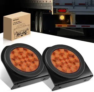 Nilight 4-Inch Round Flush Mount Trailer Tail Lights (2PCS) - Grommets, Mounting Brackets, Plug-In Wires, 12LED Chips, Dual Brightness, Amber Signal, Silicone Seal, Waterproof IP67 for Trucks/Trailers
