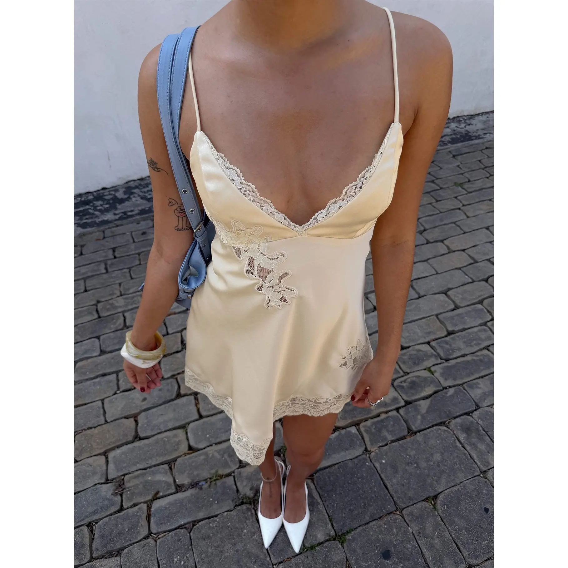 Aloura Spliced Lace Mini Dress Butter