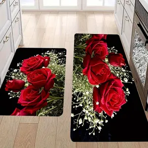 Kitchen mat, red rose mat, extra thick, wear-resistant, beautiful, suitable for kitchen, living room, porch, balcony and home decoration