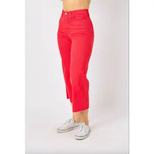 Judy Blue Tummy Control Wide Leg Crop - Red