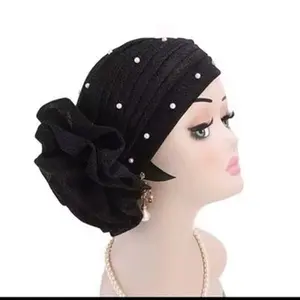 AAEssentials Beauty Pearl Flower Turban Polyester Bandanna Hair Accessories