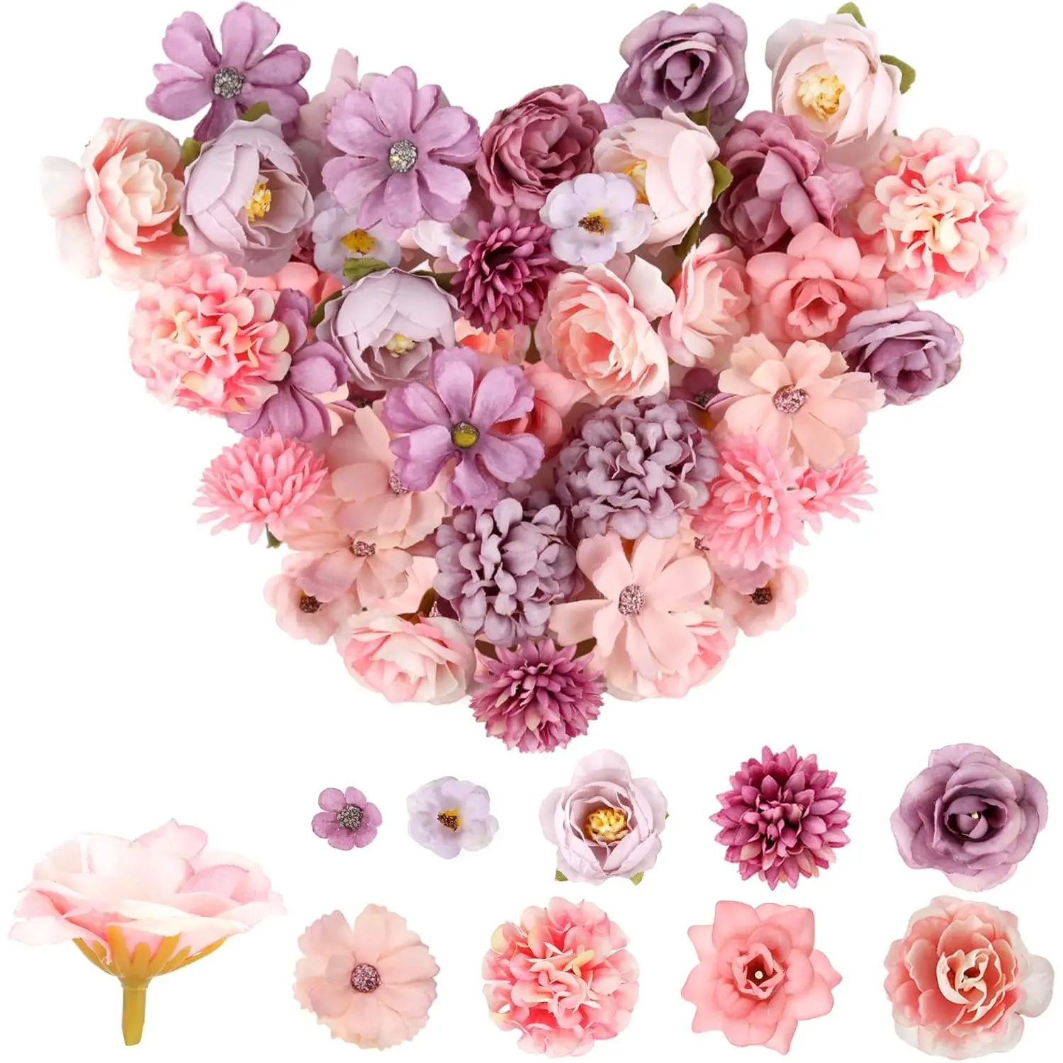 40 Piece Artificial Flower Heads,Faux Flowers for Crafting with 9 Styles,Mini Silk Flower Heads for Wedding Home DIY Crafts Scrapbooking Decorative,Christmas Party Gifts,Hand Tools Kits