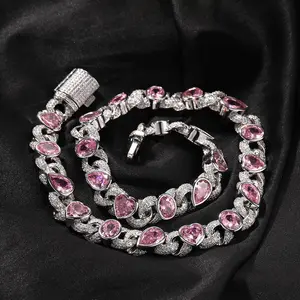 [ICE HUE] 18K Gold Vacuum Plated Copper Unisex Accessory Set with 5A+ Sri Lanka Zircon Love Necklace & Bracelet, Miami-Italy-Mexico & Micro Inspired Luxury Costume Jewelry, Daily Wear & Gift Idea, Classic-Simple-Hip Hop-Sporty Styles