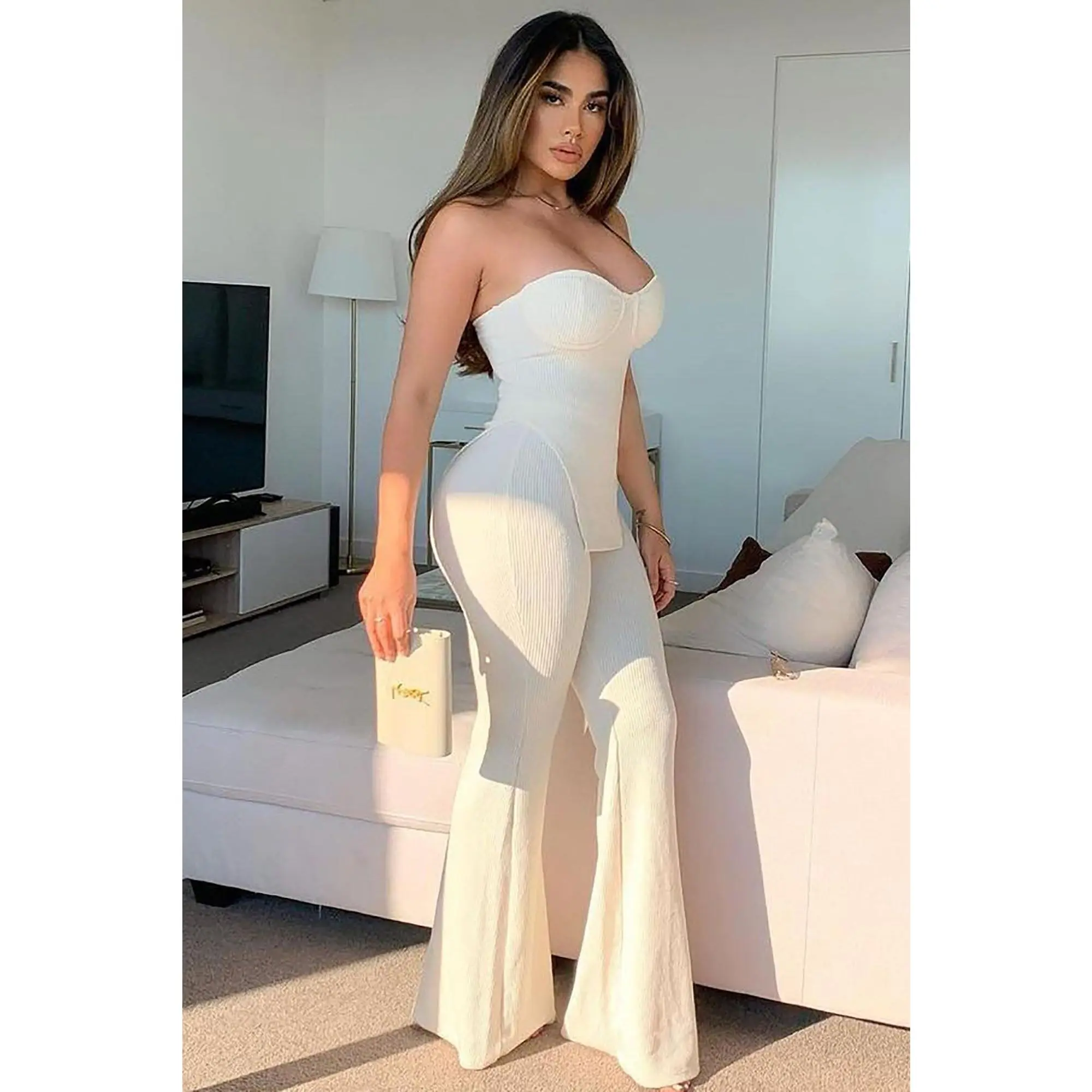 Call My Name Ribbed Pant Set - Off White