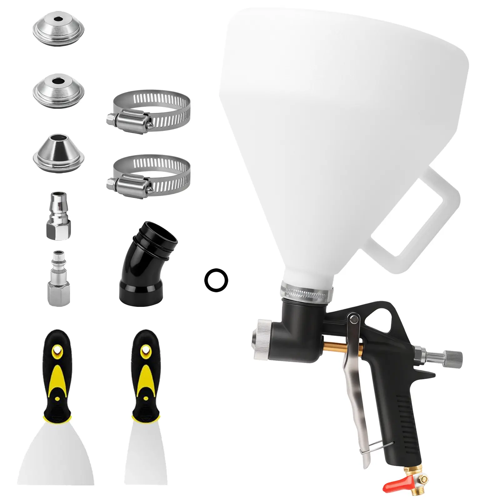Black Texture Drywall Sprayer Kit with 1.5 Gal Hopper, Precision-Machined Interchangeable Nozzles (4mm/6.0mm/8.0mm), Elbow Hose - Compatible with 20-Gal Compressors, for Home Improvement, Popcorn Ceilings