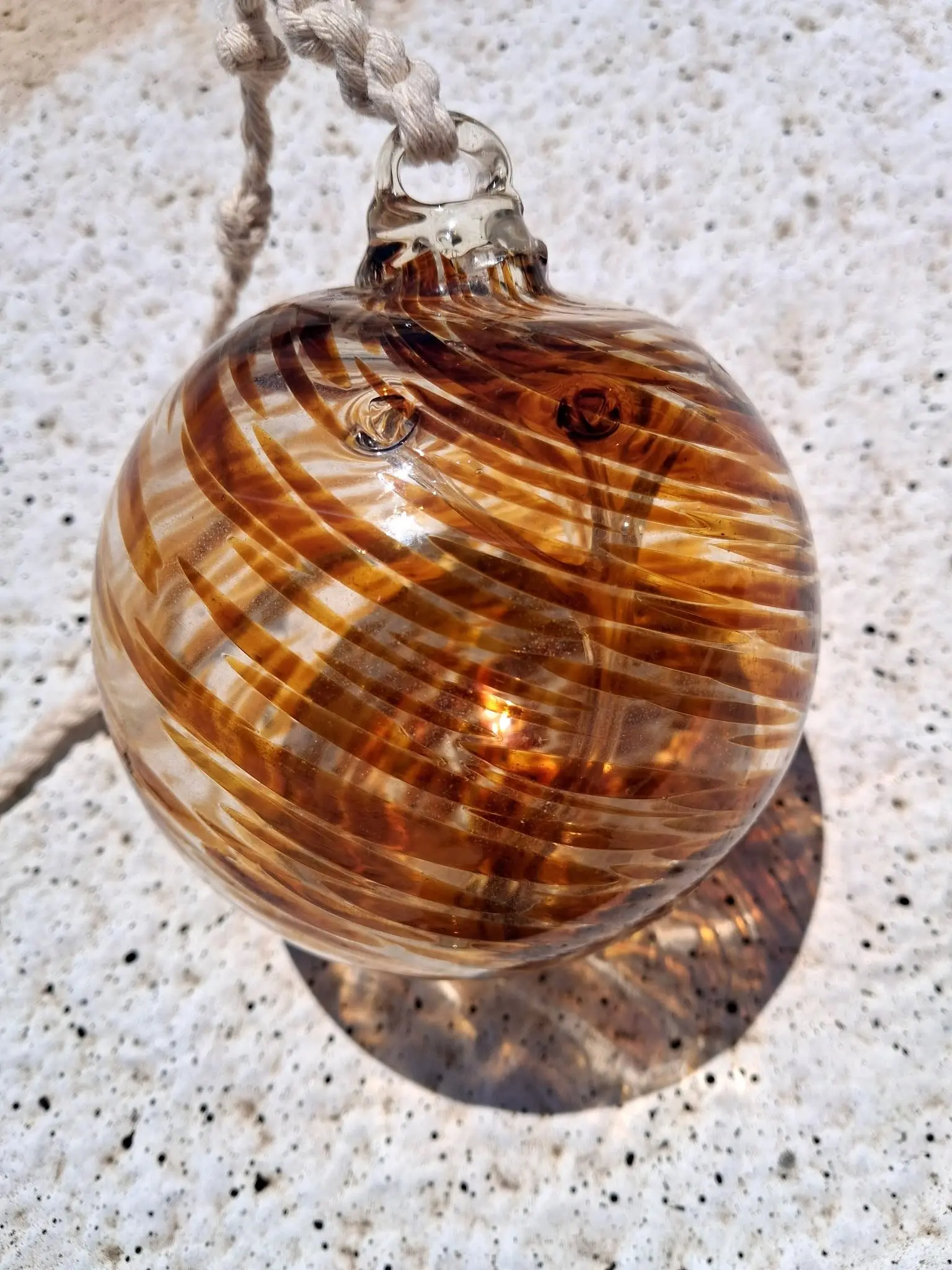 Amber Swirl Handblown Glass Witch Ball | Protection Orb