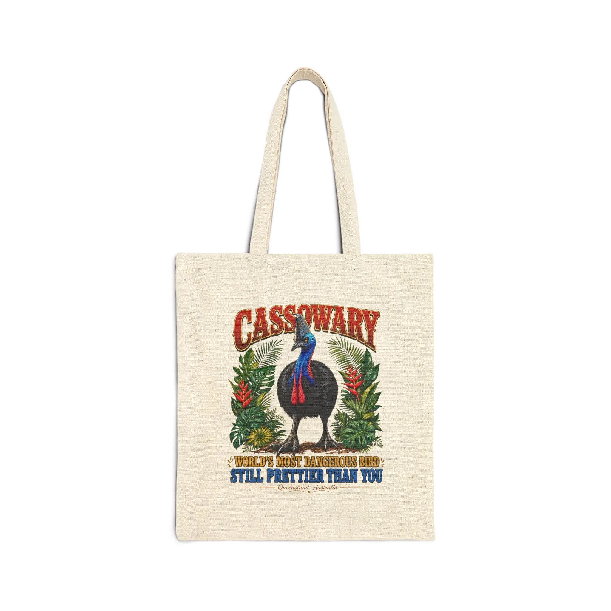 Cassowary Illustration Tote Bag | Tropical Bird, Vintage Floral Print