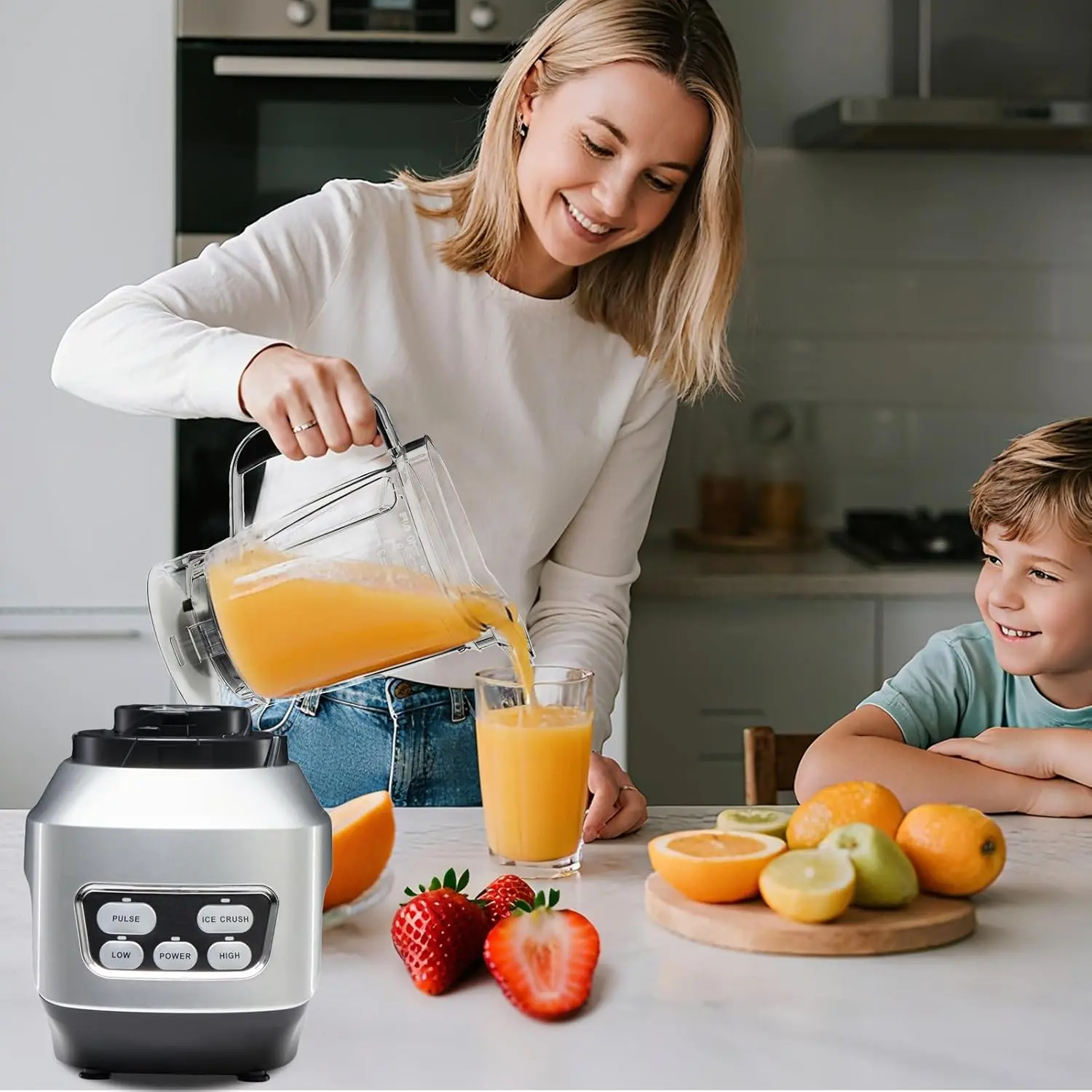 1400W Countertop Blender Combo, 60oz High-Speed Smoothie Maker with BPA-Free Portable Cups, Ice Crushing Blender for Kitchen, Silver