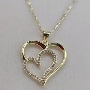 (55)#1.  double heart pendant and chain ( great for valentines present.)   14KGOLDPLATED
