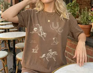 Comfort Colors Western Graphic Tee - Vintage Cowboy Sketch TShirt, Country Concert Outfit, Gift for Her