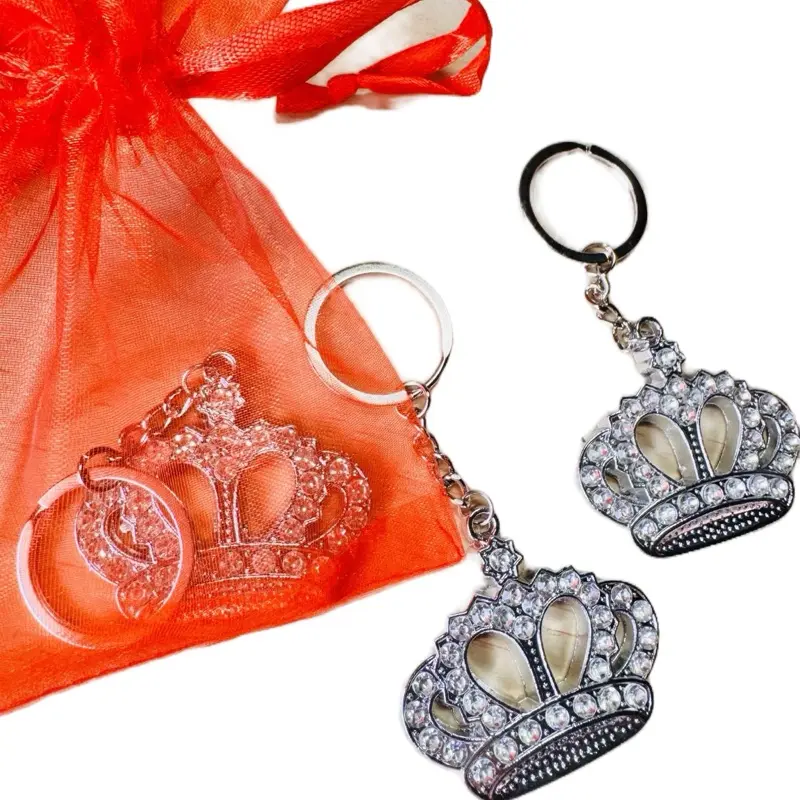 12-Piece Crown-Shape Keychain Favors, Silver Metal Multipack Souvenir for Quinceañera Guests, Includes Gift Bags, Party Favor, Includes Free Bag, Includes Gift Bag, Souvenir Set