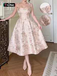 Elegant Halter Neck Floral Dress, Chic Spring Summer Formal Party Gown, Waist Cinched Long Dress, Light Evening Wear, Perfect for Parties and Events