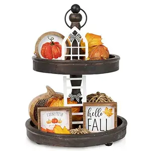The Ultimate Farmhouse Fall Tiered Tray Decor Set - Beautiful Year Round Seasonal & Halloween Holiday Decoration Bundle - The Perfect Christmas Centerpiece Design for Home & Kitchen Decor