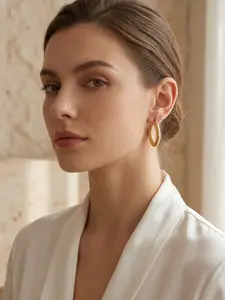 Retro Luxe Textured Hoop Earrings, Stainless Steel Statement Hoops