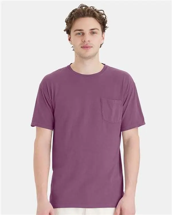 Custom Embroidered - ComfortWash by Hanes - Unisex Garment-Dyed Pocket T-Shirt - Purple Plum Raisin - GDH150