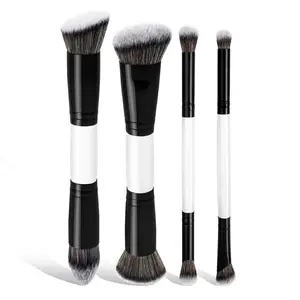 4 PCS Foundation Contour Conceal Brush Set, Makeup Brushes, Eyeshadow Concealer Brush, Double Sided Foundation Contour Blush Highlight Blending Eyebrow Brush For Liquid, Cream, Loose Powder