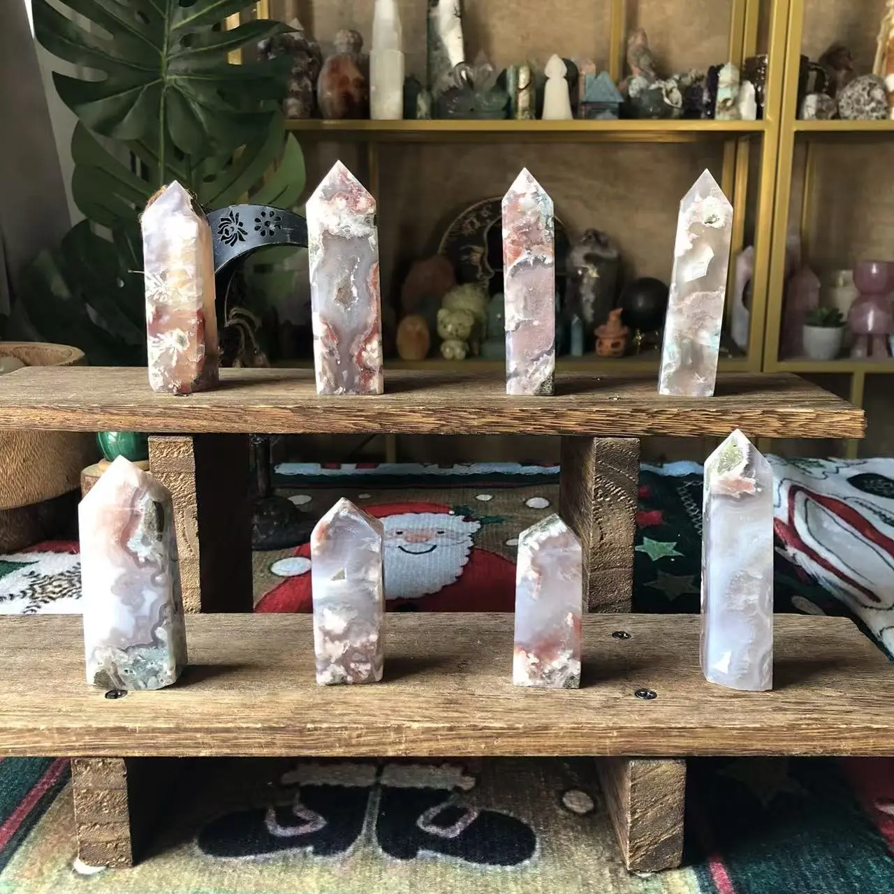 Natural Crystal Green Flower agate Tower Collection