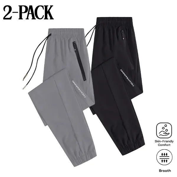 Men’s lightweight quick-dry jogger sweatpants, 2-pack, elastic drawstring, everyday casual long pants