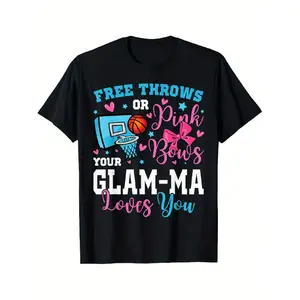 Men's Oversized Short-Sleeve Casual Round Neck Cotton Graphic T-Shirt - Menswear Gender Reveal Tee for Glam-ma (Free Throws or Pink Bows Design)