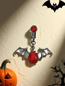 Punk Dark Bat Halloween Fake Belly Ring for Women, Clip-On Faux Piercing Navel Jewelry, Gothic Style Accessory for Party Wear