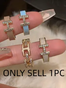 Letter H Ring, Enamel Drip Sparkling Zircon Inlay High-End Open Design, French Style Instagram Trendy Finger Ring, Women's Fashion Jewelry