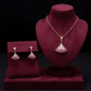 Women's Elegant Gradient Fan-Shaped 2-Color Jewelry Set - Dainty Collarbone Necklace, Premium Niche Aesthetic Earring Set, Romantic Retro Glam Statement Accessory for Concert, Birthday, Wedding Gift summerwins