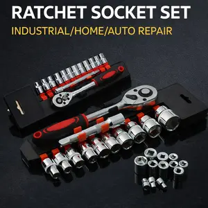 12-Piece Ratchet Socket Wrench Set, Ratcheting Wrench Set, Socket Kit, Includes 10 Sockets, 4-13mm Drive, 1/4 Inch Reversible Quick Release, Extension Rod for Maintenance