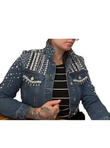 Rhinestone And Pearls Bedazzled Jean Jacket Cropped jacket size small