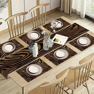 1 piece/5 piece set/7 piece set grassland style zebra pattern table flag and placemat combination set, suitable for holiday parties, gatherings, wedding decorations, farmhouse family restaurant kitchen table decorations, outdoor picnic decorations