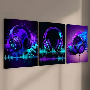 3 count wooden frame canvas, Graffiti game console poster, cool game room decoration, stylish living room decoration, Modern family poster, exquisite corridor wall art, HD, waterproof