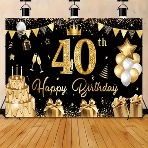 40th Happy Birthday Background Banner, 1 Count Elegant Birthday Party Decoration Backdrop, Photo Booth Background, Home Decoration, Indoor and Outdoor Decoration, Ornaments