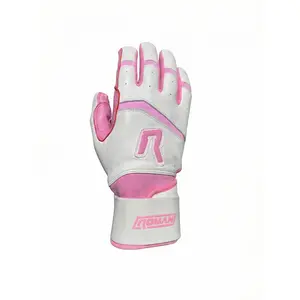 Roman Dingers Series Baby Pink & White Long Cuff Batting Gloves with FlashGrip Palm Reinforcement 0.9 mm Cabretta Leather for Maximum Control