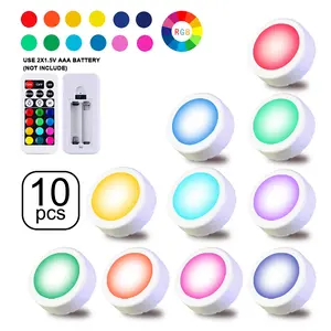 10pack Remote Control LED Cabinet Light, LED Push Light Puck Light for Closet, Kitchen, Powered by 3*1.5V AAA Batteries, Remote Uses 2*1.5V AAA Batteries(Batteries not Included)