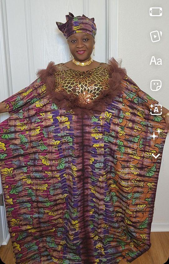 Adire Kampala Tie Dye Bubu Mumu Dressin MultiColor sequenced,with Intricate chest sequenced design, Comfortable Summer Casual Womenswear / Long Sleeve