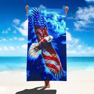 Eagle Flag Pattern Towel, Anti-Wrinkle Quick Dry, Beach Gym Camping Car Tailgate Party Use, Multi-Purpose Outdoor Daily Need