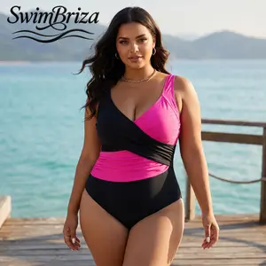 Briza｜Women's Plus Size One Piece Swimsuit Black Hot Pink Color Block Bathing Suit Tummy Control Shapewear Swimwear Support Vacation Beach Pool Summer Swimsuits, Women's Swimwear, Bathing Suit for Women, Beach Pool Summer Vacation