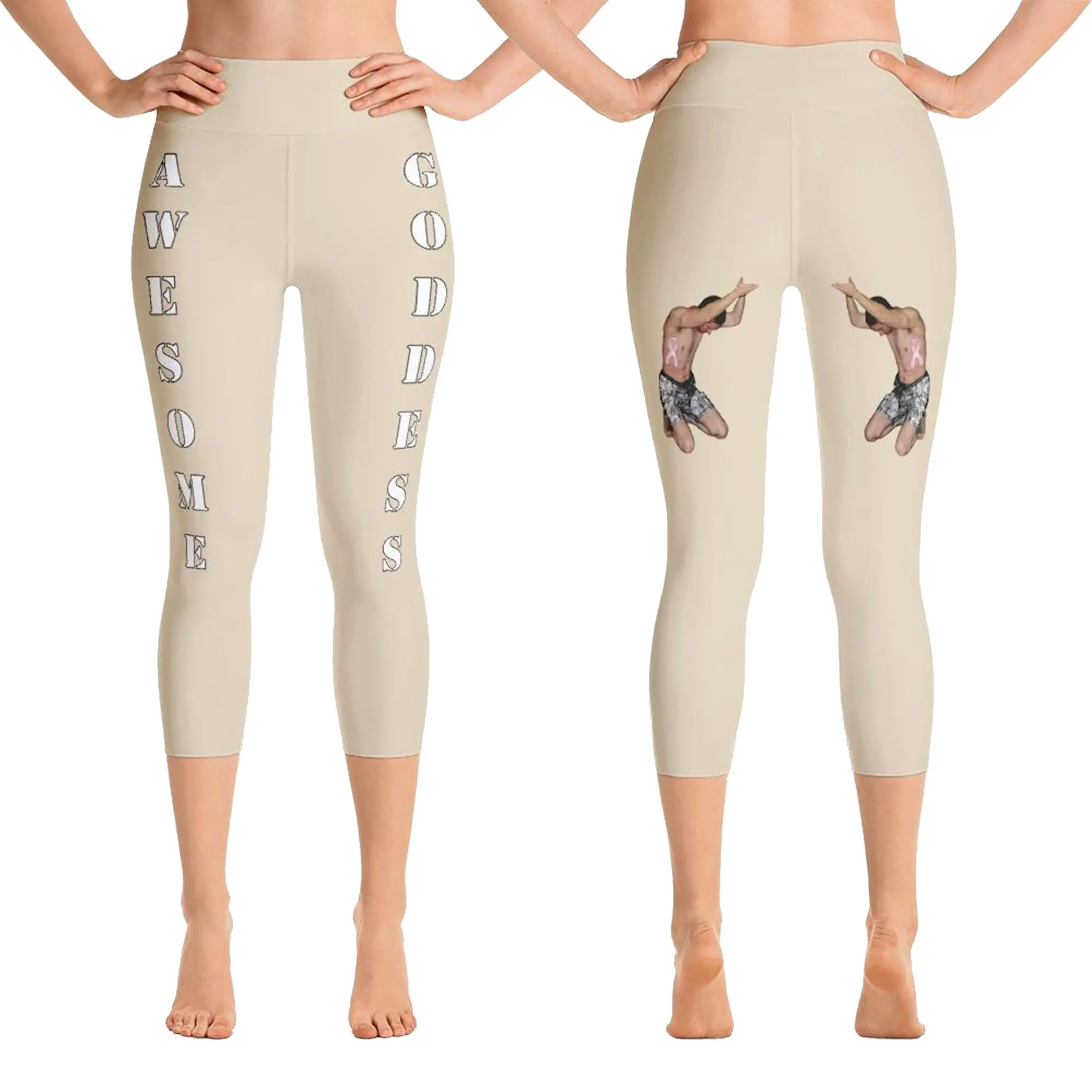 Beige Viral Awesome Goddess Leggings: Effortless Chic with a Touch of Playfulness