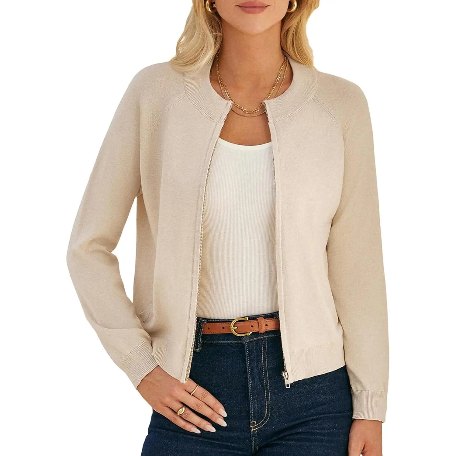 Women's 3-Pack Long Sleeve Zip-Up Knit Cardigan Sweaters, Lightweight Casual Basic Clothes, Spring Fashion Apparel, Free Shipping