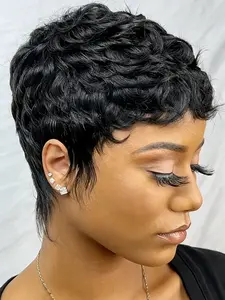 pixie cut wig Short Burgundy Natural Straight Layered Pixie Wig, 150% Density Human Hair Wigs for Women, Daily Party Cosplay Use, Glueless Human Wigs