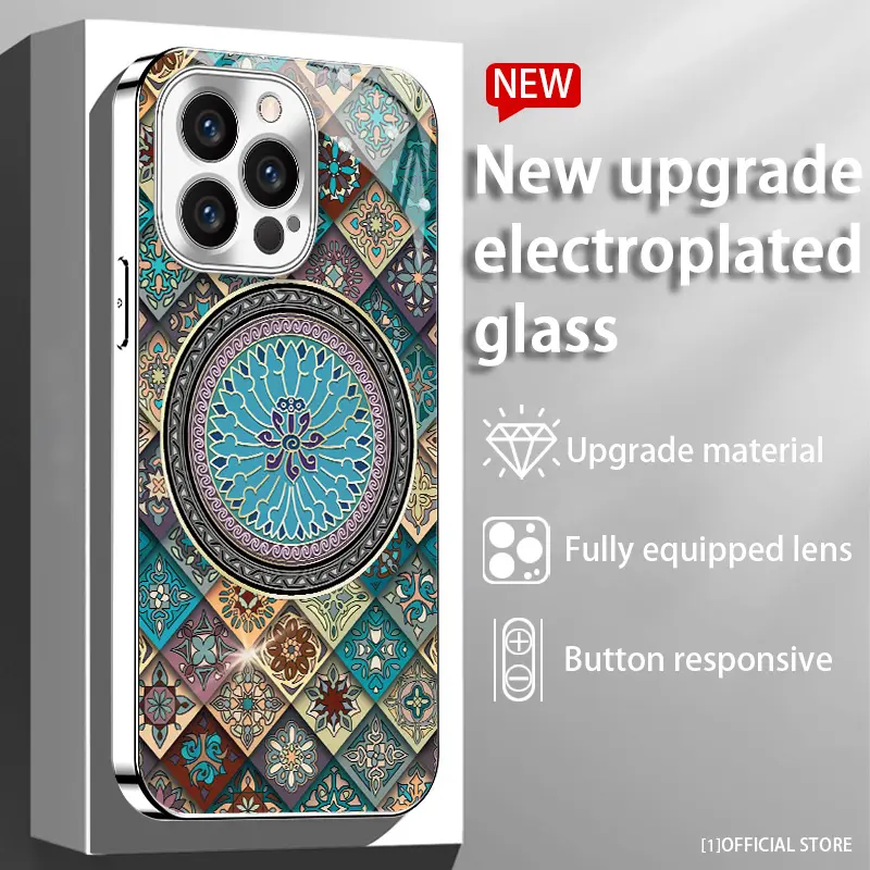 Tribal Forest Art Cellphone Protector Case - Electroplated Silver Glass Shell with Colorful Totem, Glass Finish, Anti-Drop Shockproof, Responsive Buttons, Camera-Safe, Accessories for Women, Fits iPhone 16 Pro Max,15 Plus,14,13,12,11, Halloween Gift