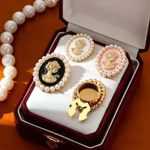 Vintage Court-Style Cufflinks - Pearl-Accented Heads, Black Buttons - Fashionable Accessories for Suits, Shirts