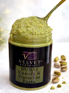 VELVET Kanafa & Pistachio Paste 10oz Jar - Natural 100% Pistachios, Creamy Smooth Flavor, Perfect for Dipping, Drizzling, & More - Dessert Snack Chocolate Middle East Premium Spread On Toast