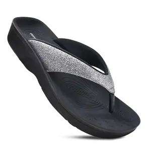 AEROTHOTIC – Crystal Flip Flops for Women - Synthetic Leather - Padded Straps - Non-Slip Sole