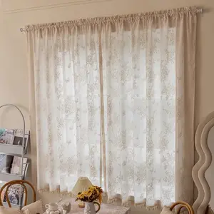 1pc Cream Hollow Mirror Sheer Curtain, Sun Protection Insulation UV Block, Universal for Living Room Bedroom Kids' Room, Rod Processing