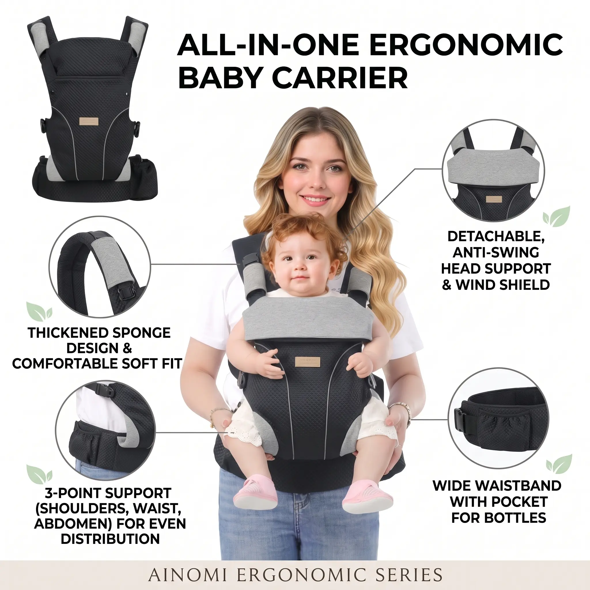 6-in-1 Baby Hip Carrier, Adjustable Secure Sling for Busy Working Moms (0-36M)