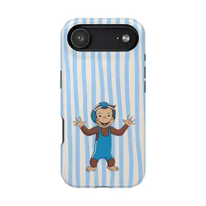 Vintage Wrestling Curious George Monkey Phone Case, Pastel Stripes with Wrestling Vibes Case Cover Compatible With iPhone 16 15 14 13 12 11 Pro Max X XS, Galaxy S25 S24 S23 S22 Ultra, PBS Kids TV