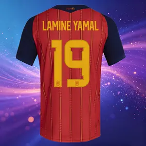 2026 Spain 19# Lamine Yamal Home Red and Away Beige Soccer Jersey 20# Pedri Long Sleeve and Short Sleeve Jersey