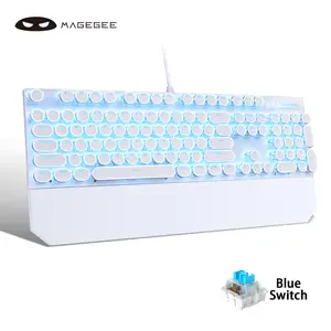 MageGee Typewriter Mechanical Gaming Keyboard and Mouse Combo, Retro Punk Round Keycaps Blue LED Backlit USB Wired Computer Keyboard for Gaming and Office, Suitable for Windows Laptops